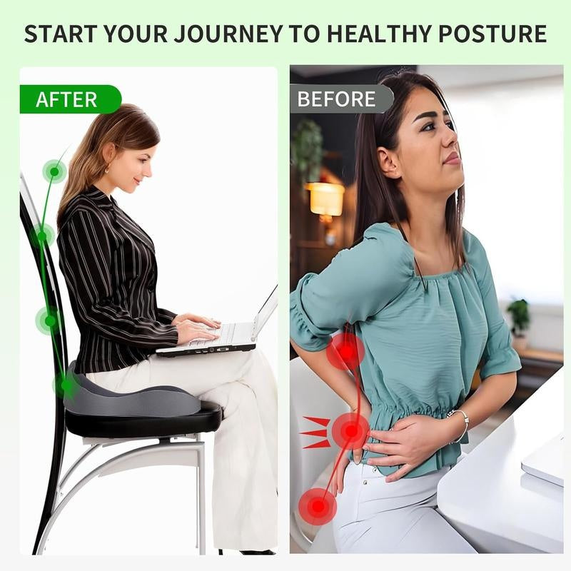 Memory Foam Seat Cushion – Ergonomic Back & Tailbone Support Chair Cushion