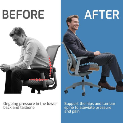 Memory Foam Seat Cushion – Ergonomic Back & Tailbone Support Chair Cushion