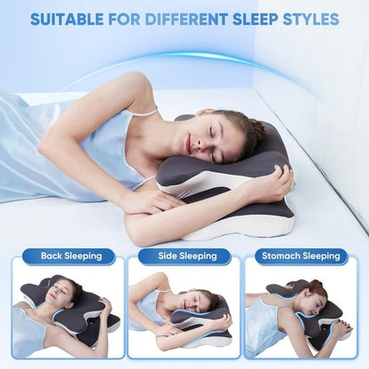 Double-Sided Contoured Neck Pillow – Cooling Memory Foam Pillow for Deep Sleep Comfort