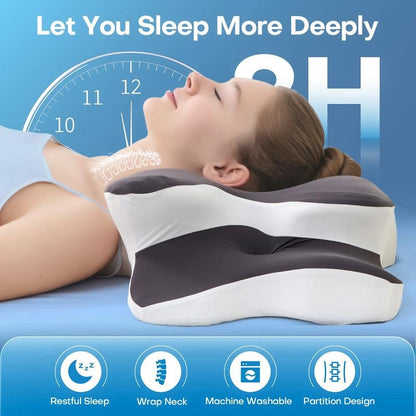 Double-Sided Contoured Neck Pillow – Cooling Memory Foam Pillow for Deep Sleep Comfort