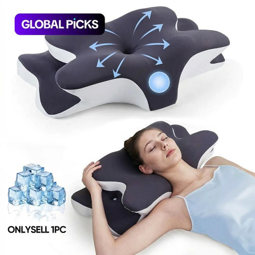 Double-Sided Contoured Neck Pillow – Cooling Memory Foam Pillow for Deep Sleep Comfort