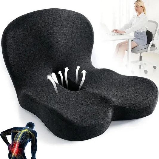 Memory Foam Seat Cushion – Ergonomic Back & Tailbone Support
