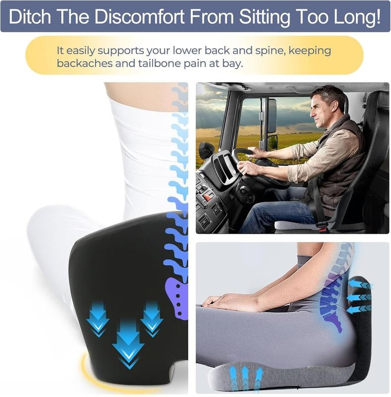 Memory Foam Seat Cushion – Ergonomic Back & Tailbone Support Chair Cushion