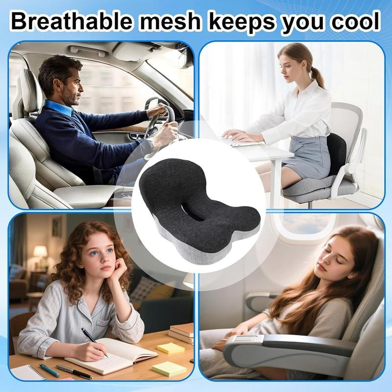 Memory Foam Seat Cushion – Ergonomic Back & Tailbone Support Chair Cushion