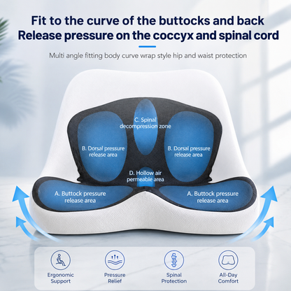Memory Foam Seat Cushion – Ergonomic Back & Tailbone Support