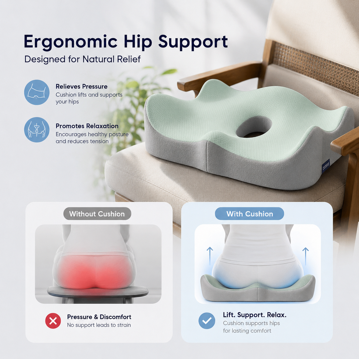 OfficeCloud Seat Cushion – 3-Zone Posture Support