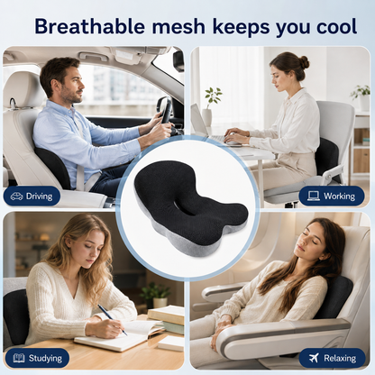 Memory Foam Seat Cushion – Ergonomic Back & Tailbone Support