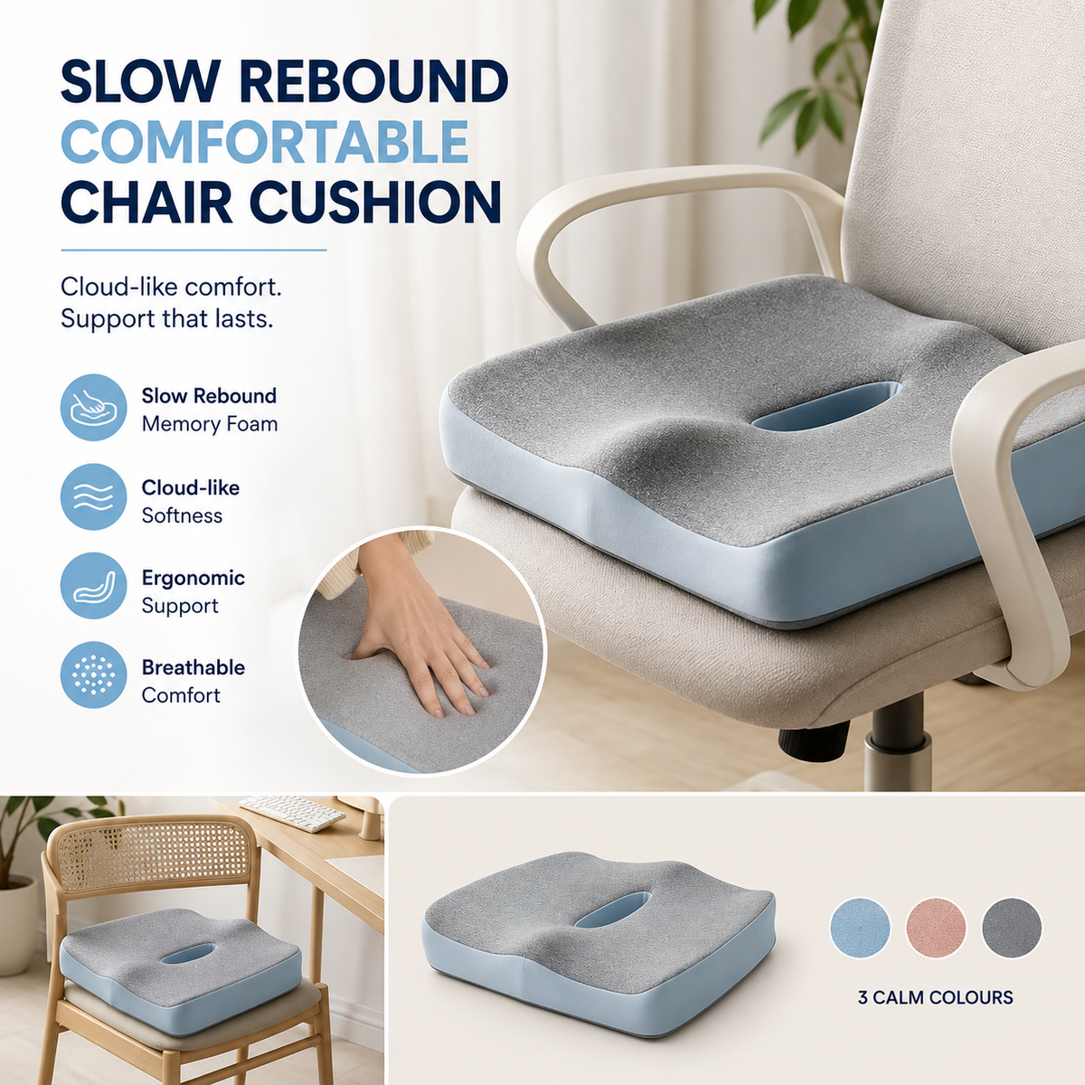 OfficeCloud Seat Cushion – 3-Zone Posture Support