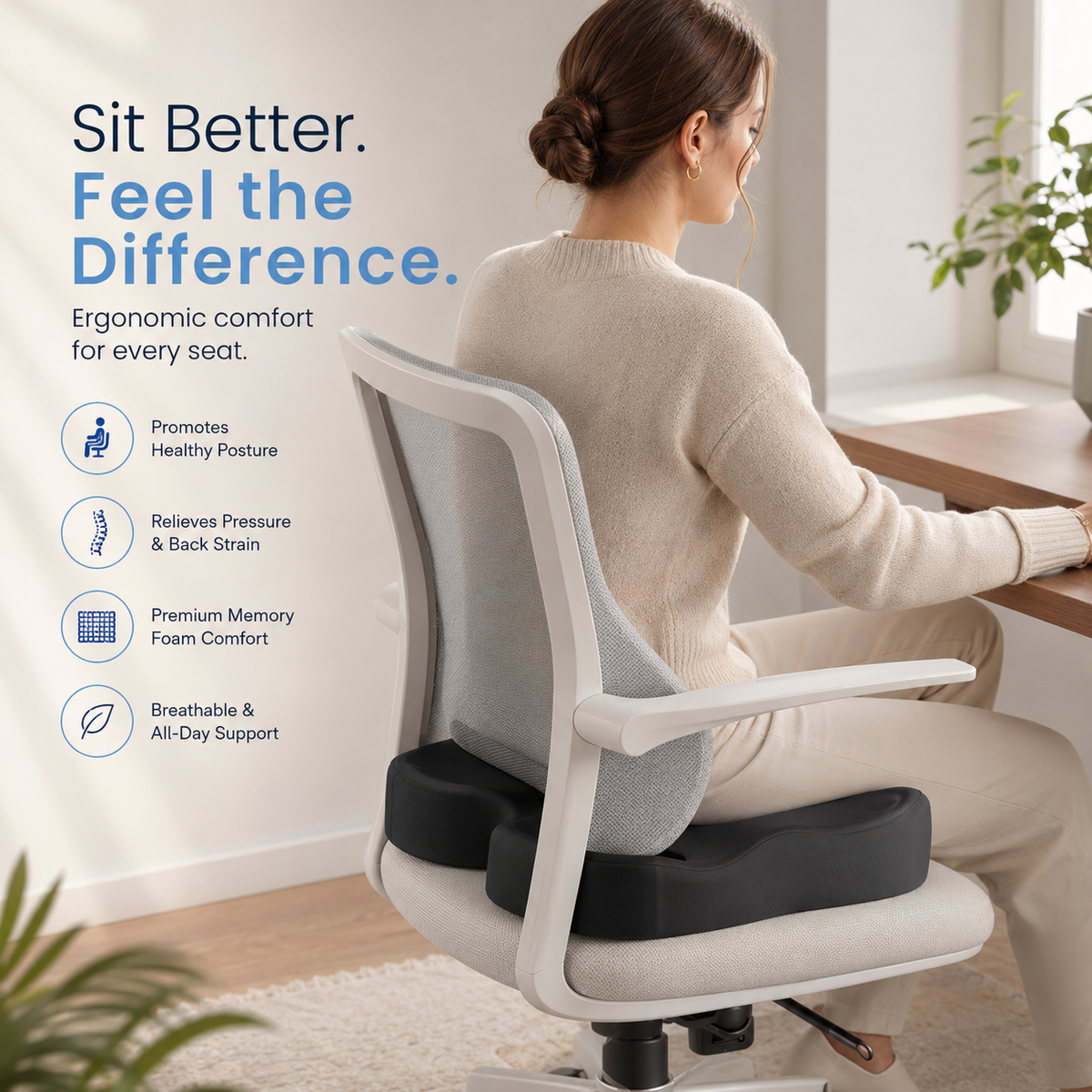 OfficeCloud Seat Cushion – 3-Zone Posture Support