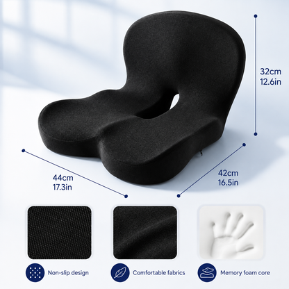 Memory Foam Seat Cushion – Ergonomic Back & Tailbone Support